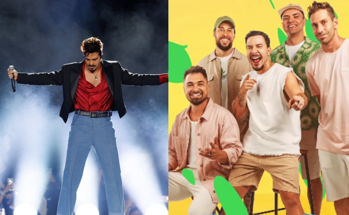 Foto de Luan Santana e do grupo Jeito Moleque